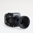 Mamiya RZ67 Pro B grade with 90mm lens, three-quarter view