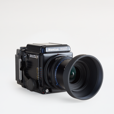 Mamiya RZ67 Pro B grade with 90mm lens, three-quarter view