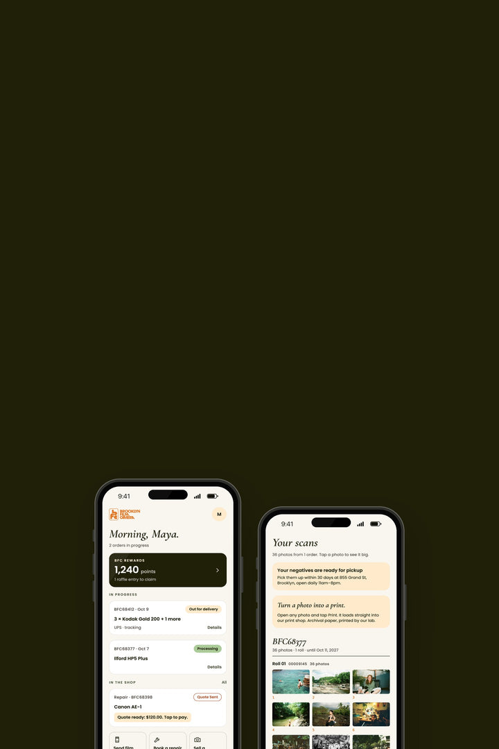 BFC app home and Scans screens on two iPhones