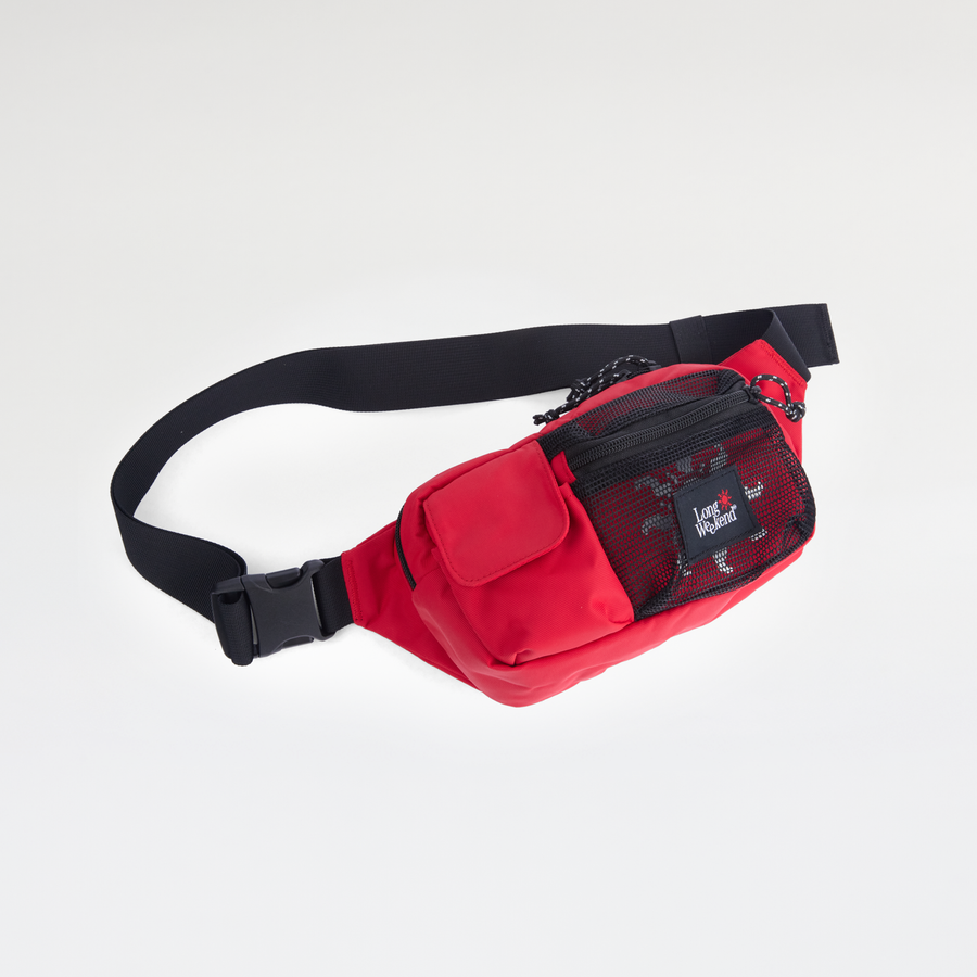 Long Weekend Monterey Sling in Chili Red, three-quarter with strap