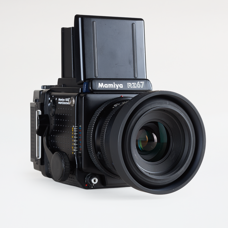 Mamiya RZ67 Pro B grade, front with waist-level finder up