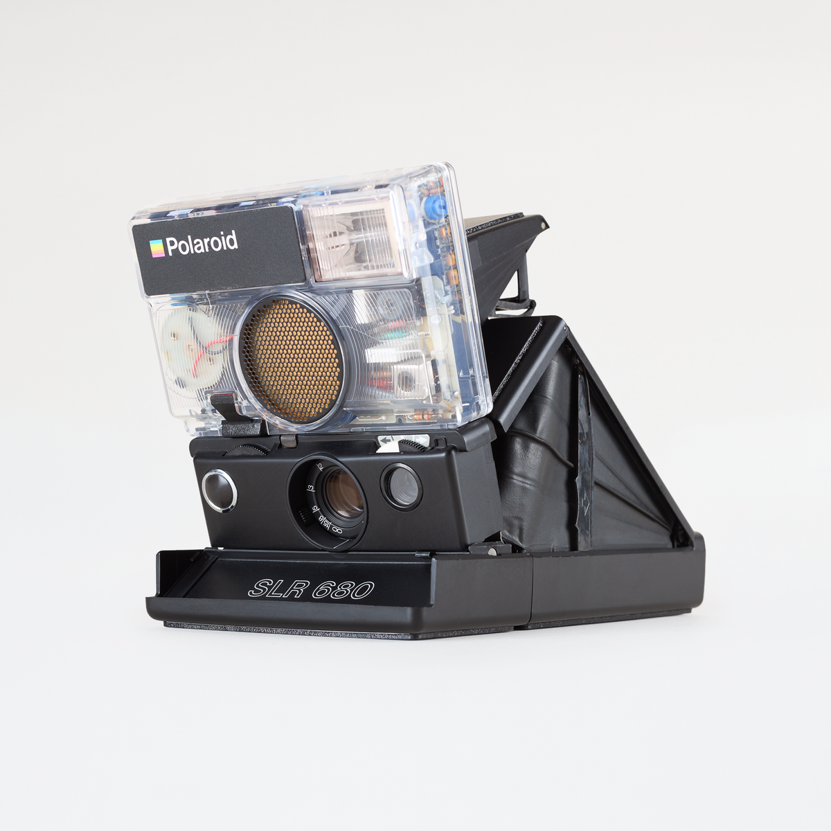 Polaroid SLR 680 Clear Housing, front three-quarter