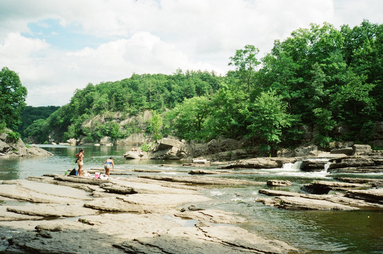 Creek and rock ledges in summer, shot on 35mm