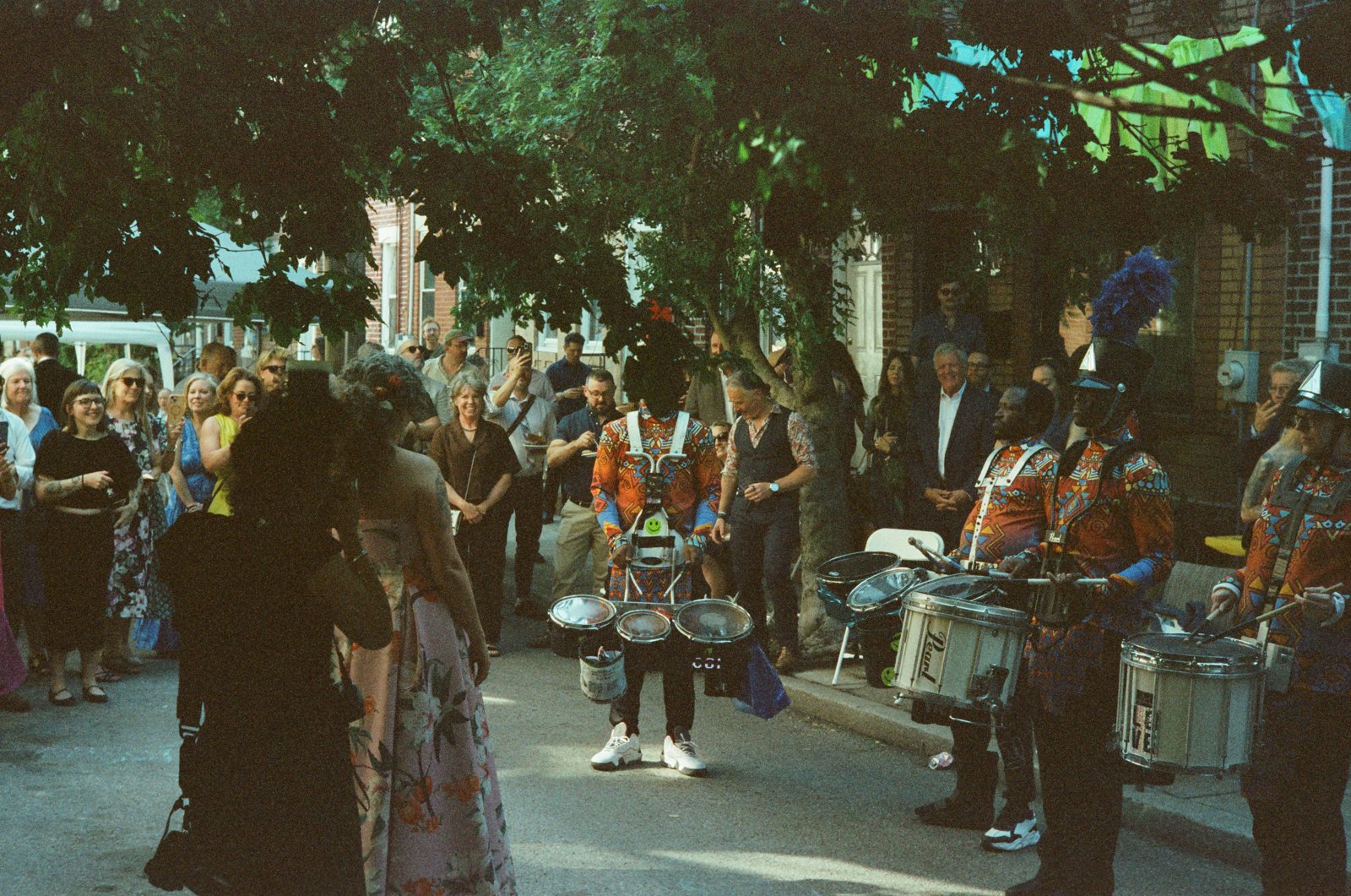 Drummers in a street parade, shot on 35mm